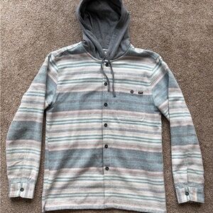 Billabong Baja Multicolor Striped Hooded Flannel Button Up Shirt Mens Size Large